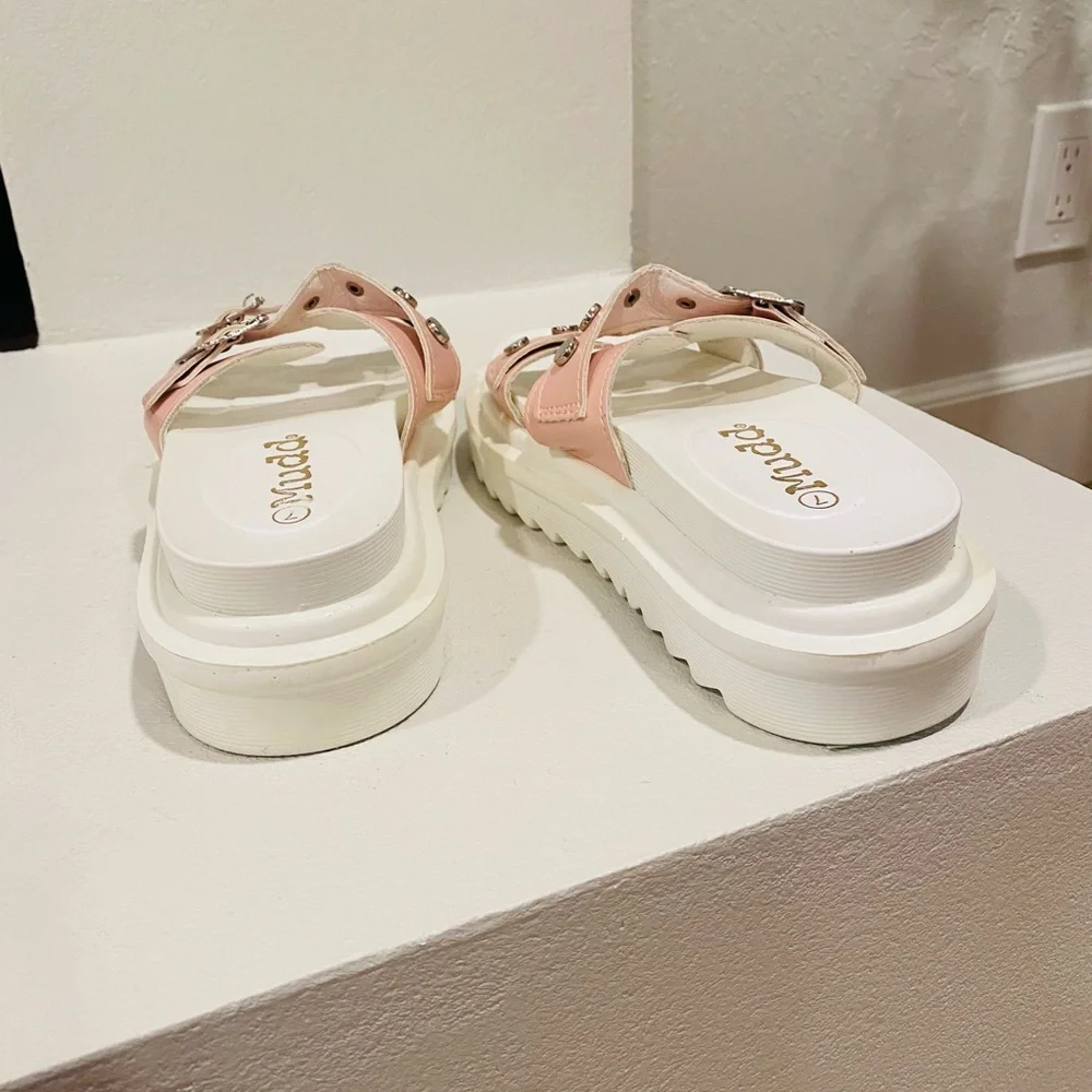 Mudd Size 7 Pink Double Strap Platform Slides Sandals - Picture 5 of 5